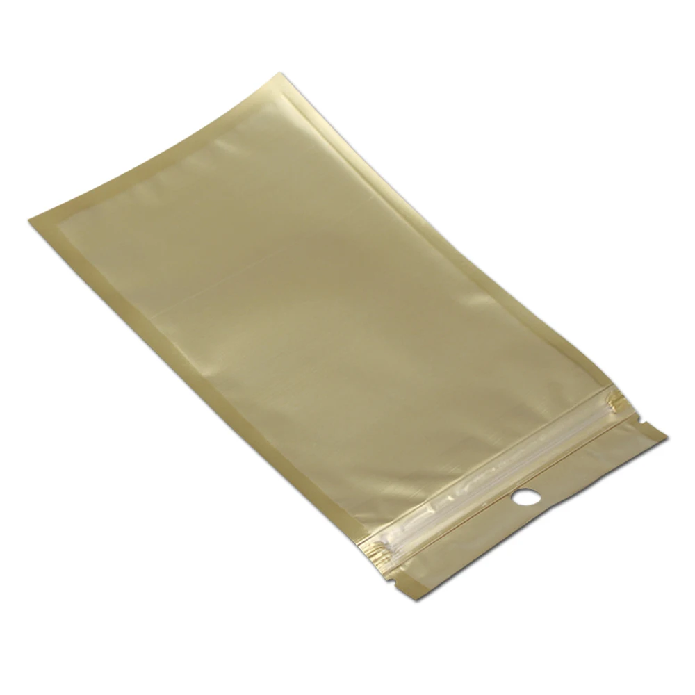 16*24cm Gold + Clear Plastic Bag Self Seal Zipper Top Ziplock Packing Bag Resealable Valve Pouch Retail Storage With Hang Hole