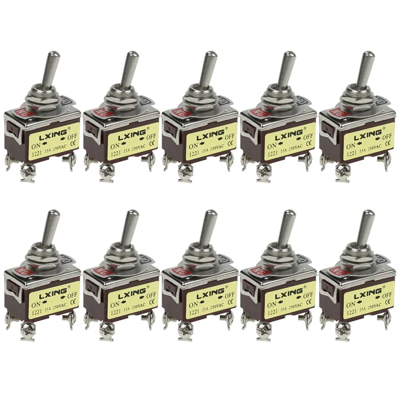 10pce toggle switch silver contact four feet two gear 1221 shake switch button switch 15A250V