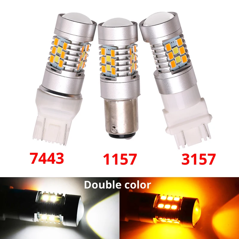 2Pcs New Design 3157 1157 7443 Dual Color White Amber S25 3157 T20 7443 1157 BAY15D Led Switchback DRL Turn Signal Side Lamp