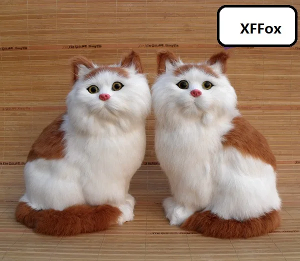 

a pair of real life sitting cat models plastic&furs cute yellow&white cat doll gift about 18x15x26cm xf1448