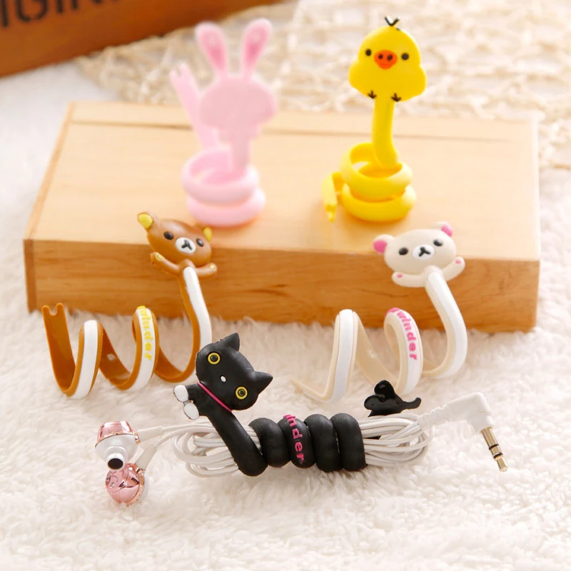 6Pcs Cartoon Cord Winder Reversal Korea fashion creative Lovely Classic adorable long strip winding thread tool device silicone