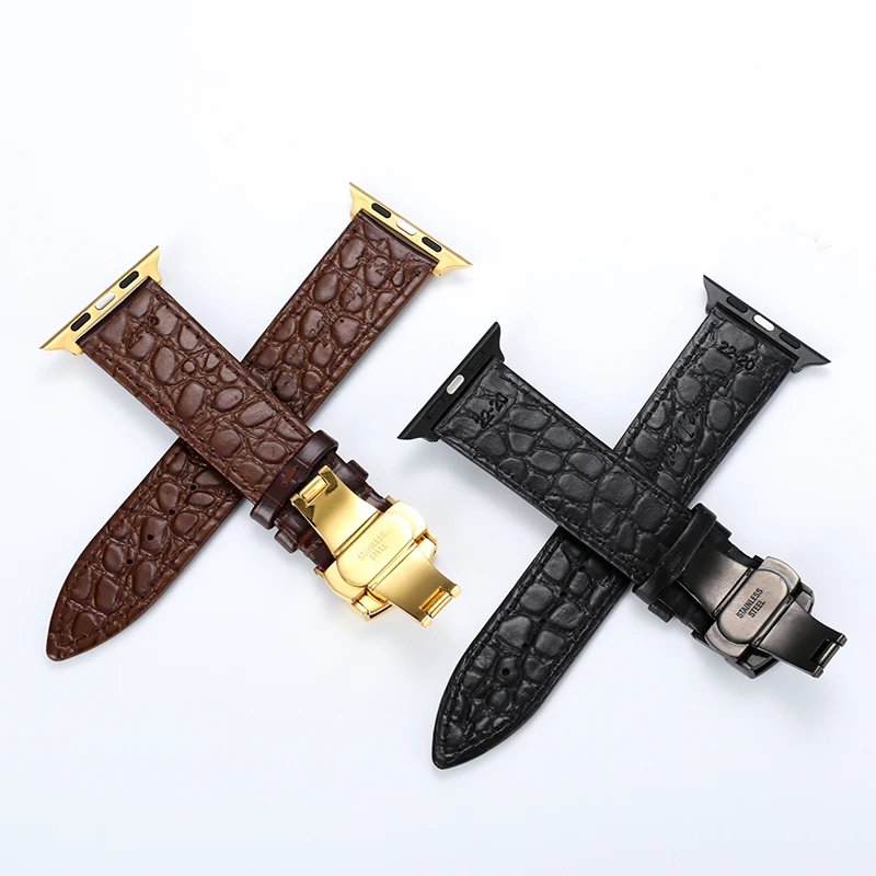 New alligator strap for iWatch Apple Watch 38mm 42mm series double buckle butterfly buckle crocodile leather strap