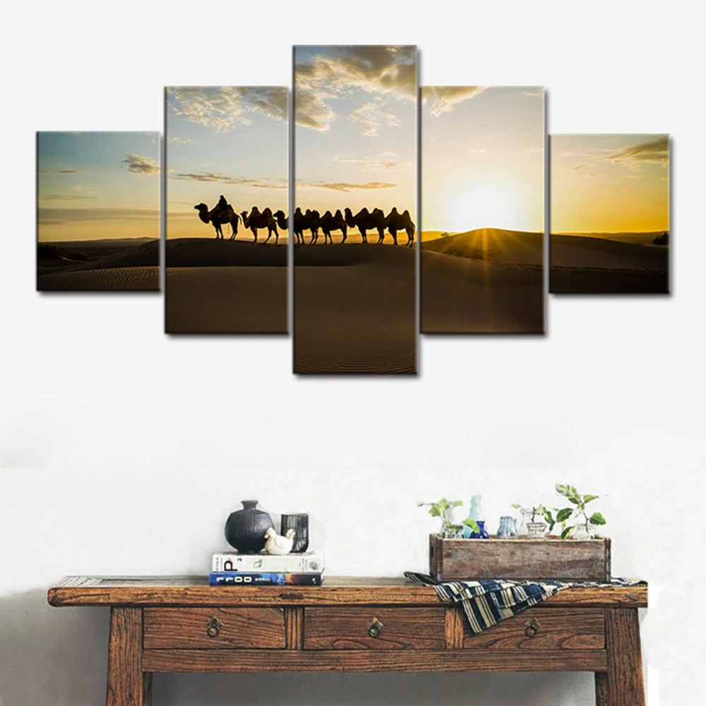 

Wall Art Camels in the Desert Animals Home Decor Poster and Prints Landscape Artwork Sunrise for Living Room Hallway Dropshiping