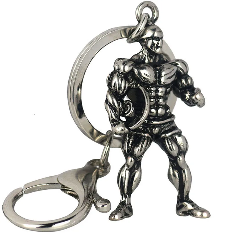 Strong Man Barbell Keychain Fitness Bodybuilding Key Chains For Car Wallet Keys Ring Sports Men Hip Hop Jewelry Gym Gift J167