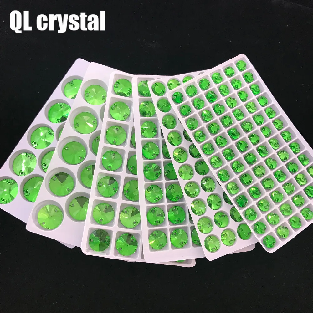 Ql Glas Crystal Naai Rhinestones Gras Groen Plaksteen Ronde Steen Voor Trouwjurk Diy Kleding Tassen Schoenen Accessoires