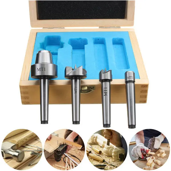 Wholesales 4pcs MT1 Wood Lathe Live Center And Drive Spur Cup MT1 Arbor with Wooden Case