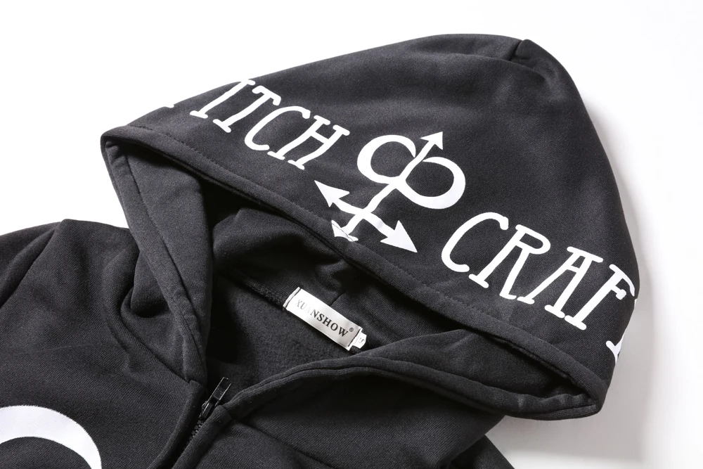Damen Gothic Punk Hoodie Sweatshirt mit Mond-Buchstaben-Print, Langarm-Reißverschlussjacke, Herbst-Winter-Mode Streetwear – Detail 10