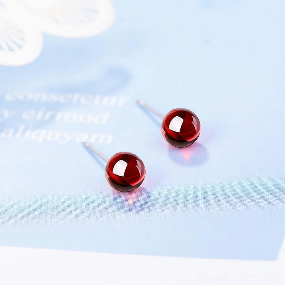 Fashion Simple Round Natural Garnet Stone 925 Silver Needle Lady Stud Earrings Wholesale Jewelry For Women Drop Shipping Gift