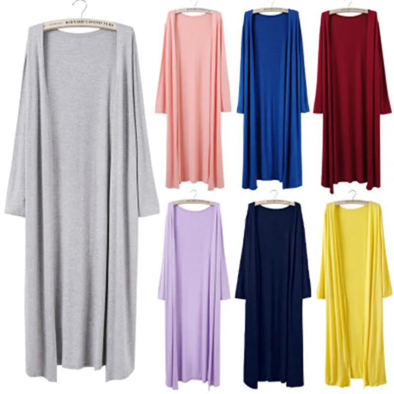 Korean 2023 Women's Casual Long Modal Cotton Sweater Cardigan Soft Comfortable Strong Simple Solid Free Size Loose Thin Cardigan