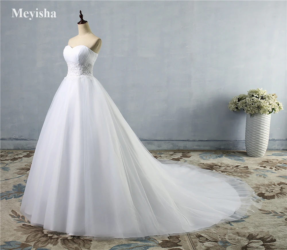 

ZJ9008 New Design A-line Sheer Neckline With Crystal Beads Tulle & Lace Wedding Dresses 2024 Bridal Dress size