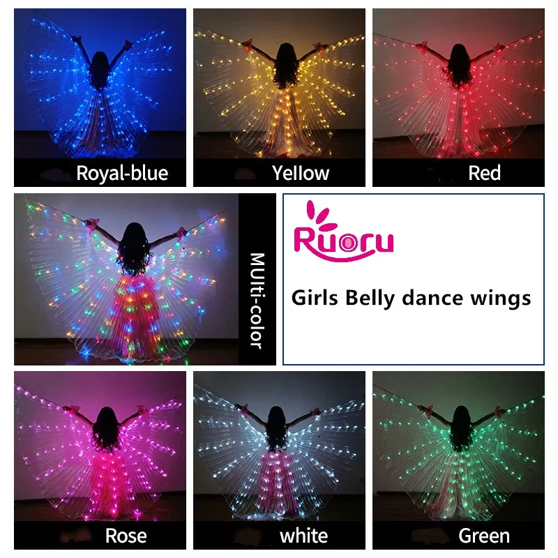 Ruoru Girls Colored Belly Dance LED Wings White Rainbow Children Kids Led Isis Wings Bellydance Performance Dancing Accessories