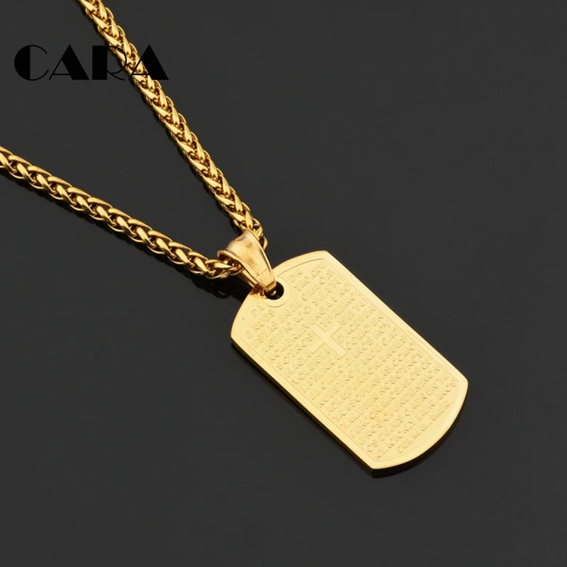 NEW 316L stainless steel Gold color Text & Cross square tablet necklace charm with 60cm snake chain necklace CAGF0316