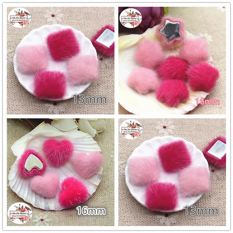 50pcs Pink Flatback Hairy Fabric Covered Heart/Square/Star Buttons Home Garden Crafts Cabochon Scrapbooking