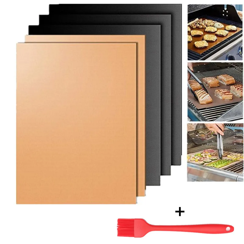 4Pcs/Lot Barbecue Grill Mats Copper Bakeware Mat Non Stick Pad BBQ Grill Roast Cooking Tools For Camping Hiking Outdoor Picnic