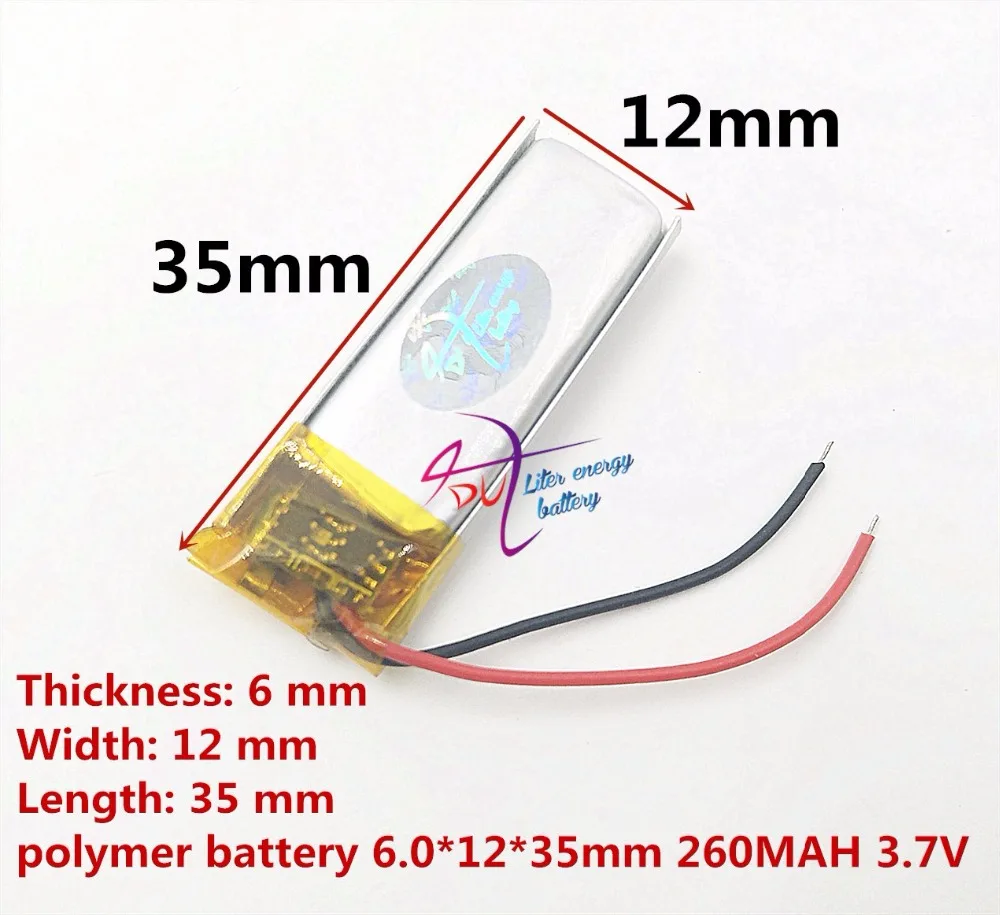 Polymer 601235 3.7 V 061235 260 mah กล้องบันทึกภาพตัดผมบลูทูธแบตเตอรี่ลิเธียมโรงงานขายตรง