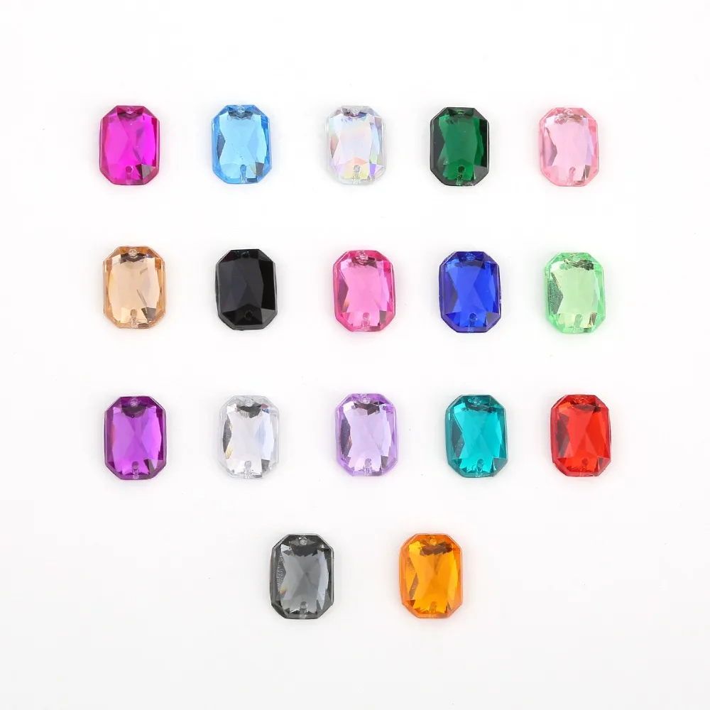 8*10mm/10*14mm/13*18mm/18*25mm Glitter Crysta Sew On Rectangle Acrylic Rhinestone Flatback Beads For DIY Garment Jewelry