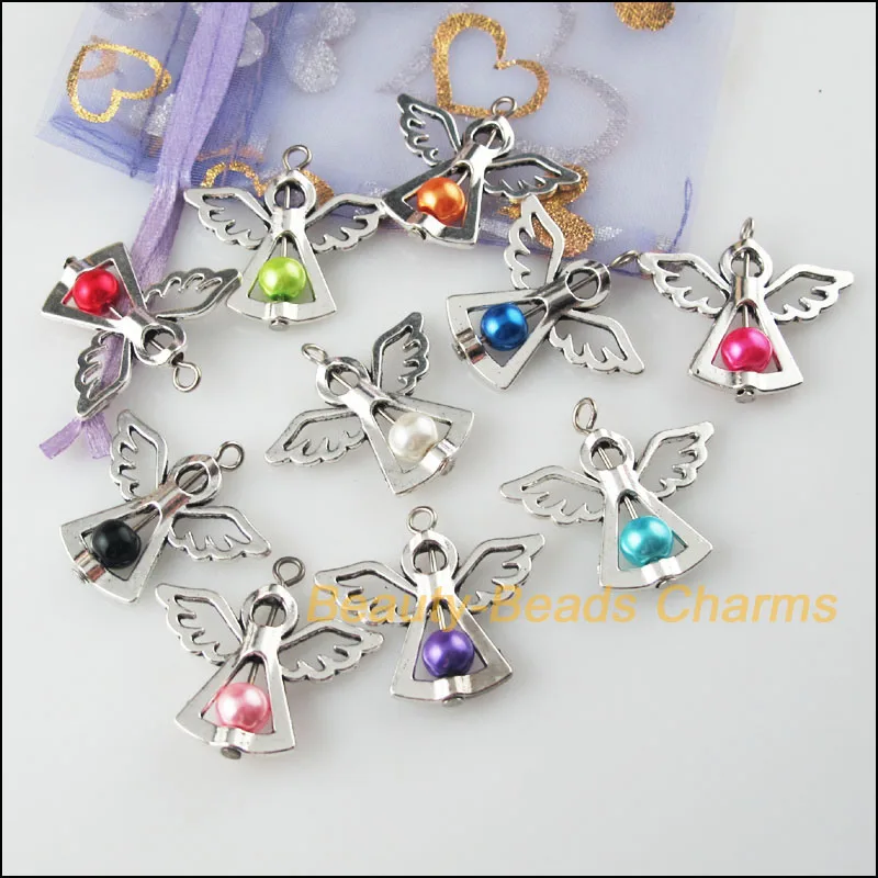 10Pcs Mixed Dancing Glass Angel Wings Charms Pendants 29x37mm