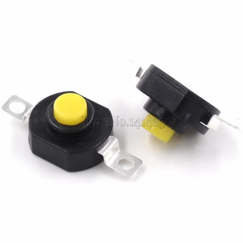 2Pin Horizontal Flashlight Button Switch 1412-KD Self Lock ON-OFF SPST Yellow Push button 1.5A 250V AC Length 14mm width 12mm