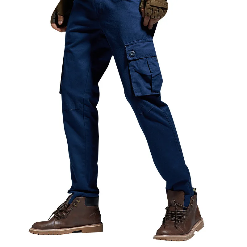 

Men's Straight Cotton Multi-bag Baggy Trousers Male Multi Pocket Overalls Outdoor Sports Wearproof Cargo Pants