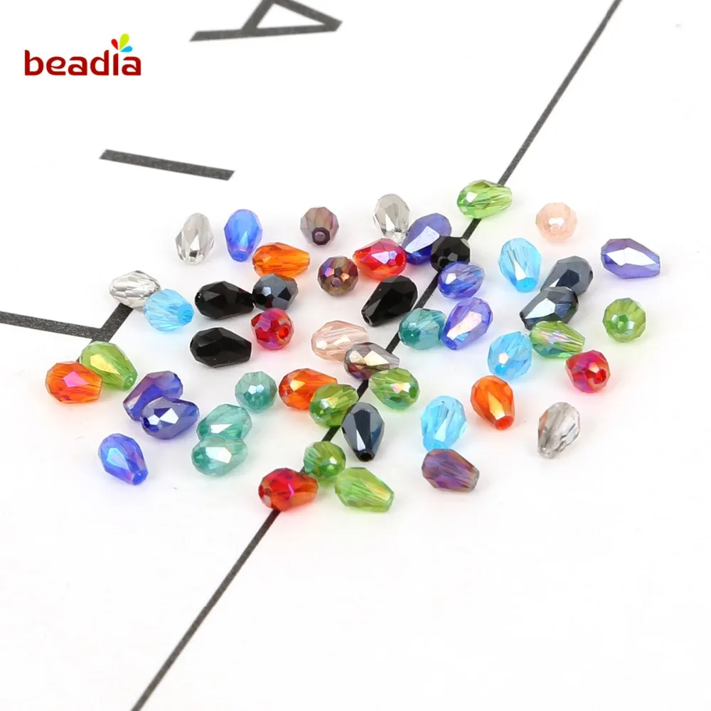 90-100pcs 3x5mm Austria Teardrop Crystal Waterdrop Beads Loose Spacer Beads For DIY Jewelry Crafts Sewing Clothing Accessories