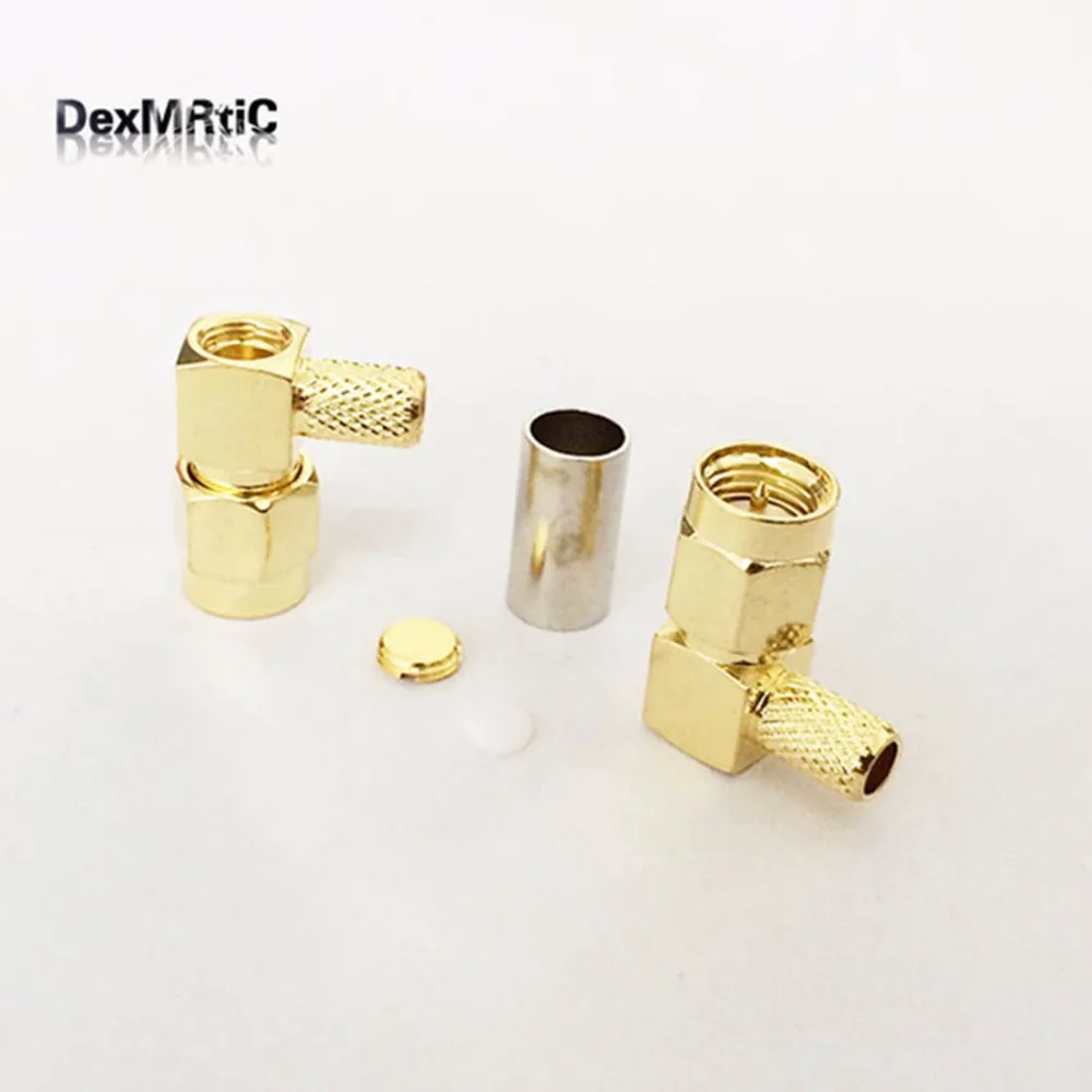 1pc  New RF SMA Male Plug Connector Right Angle Type Crimp For RG58 LMR195 Cable Fast Ship