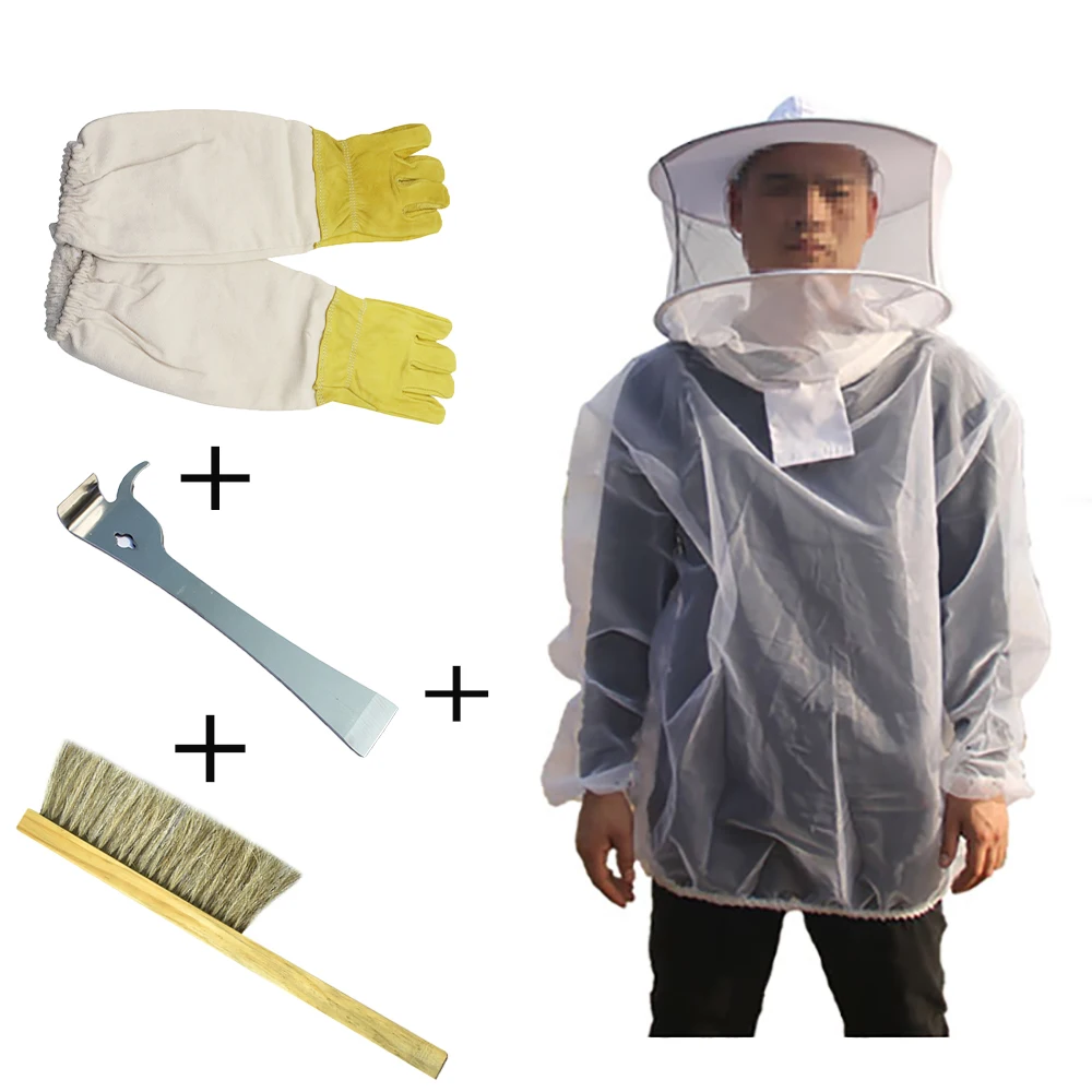 Beekeeper Sting Proof Cloth Uncapping Prying Bar Vented Gloves Bees Horsetail Soft Broom Honey Harvesting Or Inspection Tools