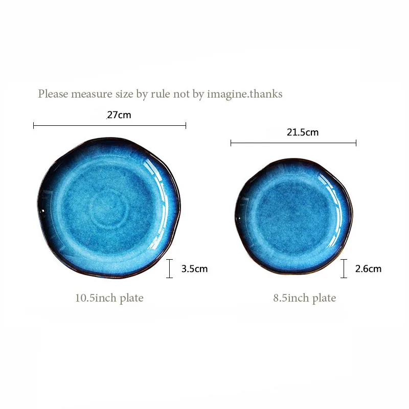 Retro japanese deep blue ceramic plate food dessert dish irregular household flat plate dish