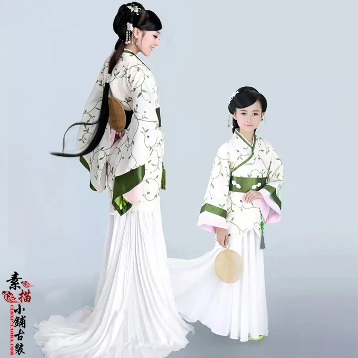 

Yunzhongge TV Play театральный костюм белый Hanfu с длинным хвостом и зеленой мантией мама и дочь родитель-ребенок Hanfu Set
