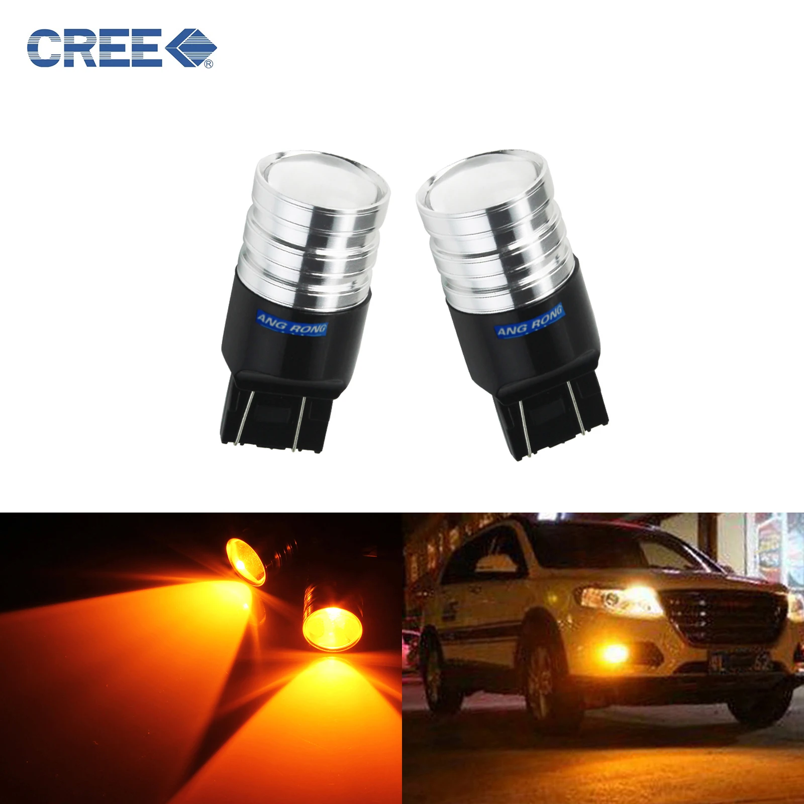 ANGRONG 2x T20 7440 7443 W21W W21/5W 5W C,ree LED Sidelight Reverse Stop Brake Light Lamp