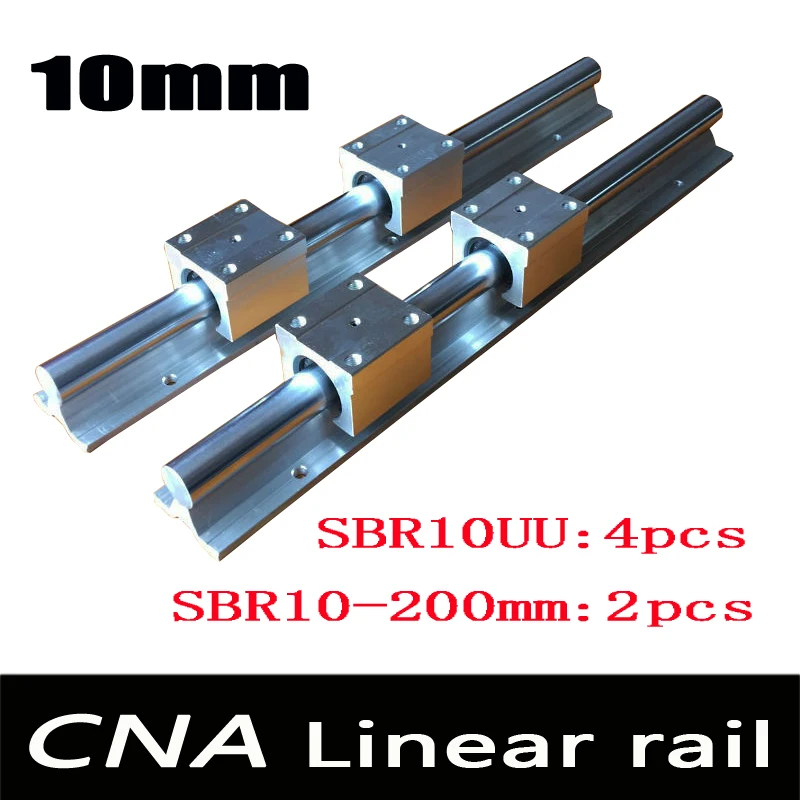 

2pcs SBR10 L 200mm linear rail support with 4pcs SBR10UU linear guide auminum bearing sliding block cnc parts