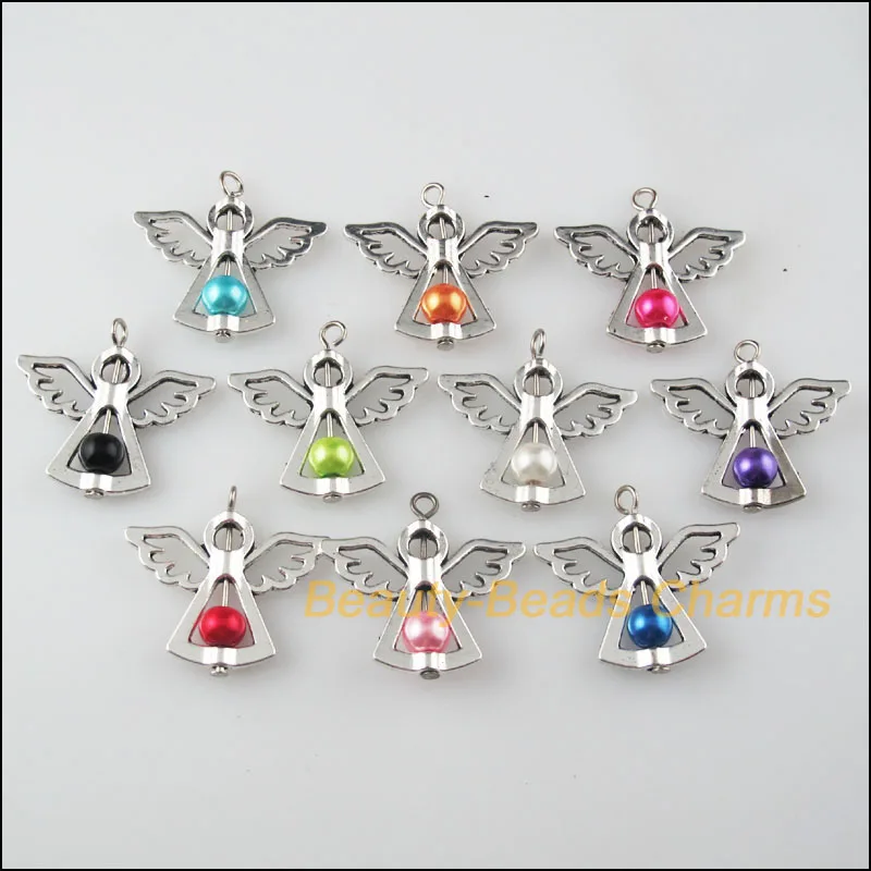 10Pcs Mixed Dancing Glass Angel Wings Charms Pendants 29x37mm