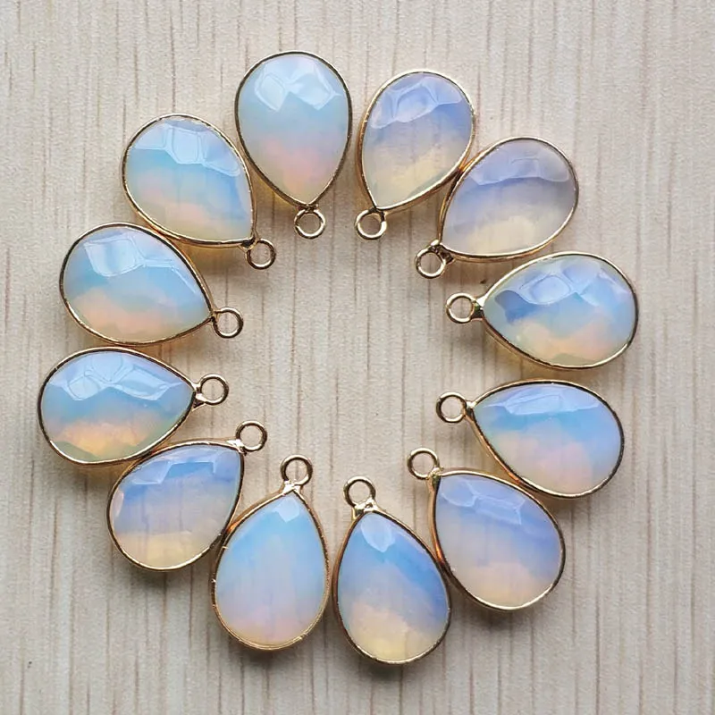 

2017 New opal stone section water drop shape gold color Connector pendants for Bracelet necklace making 12pcs/lot wholesale free