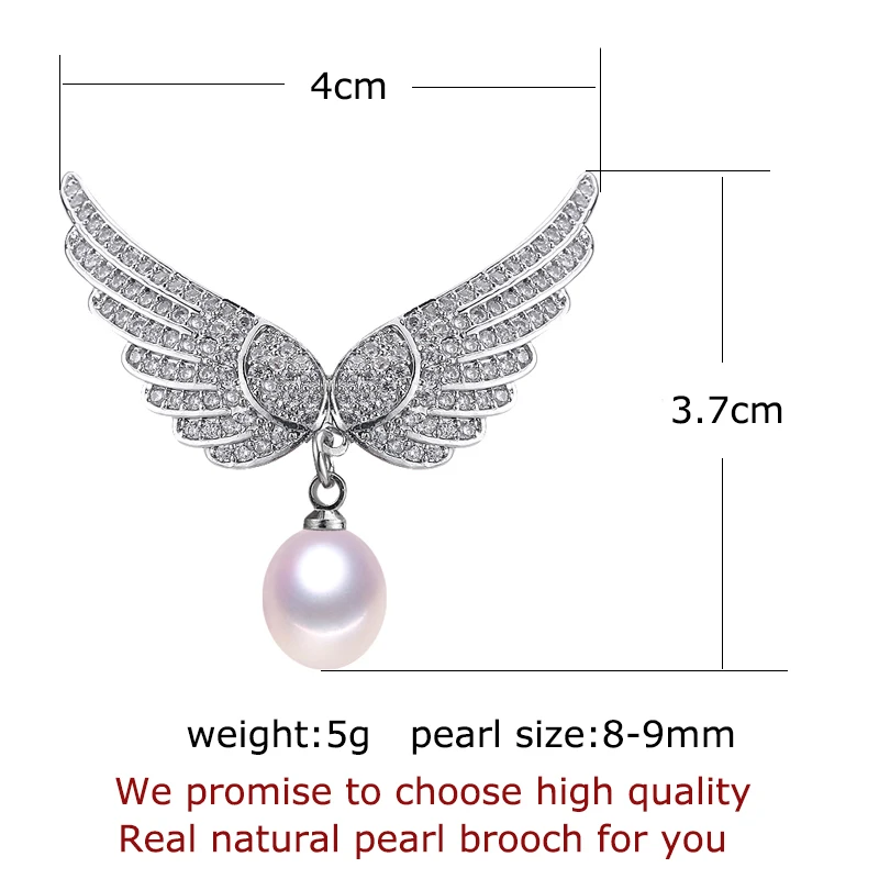 SHDIYAYUN 2019 New Big Sale Pearl Brooch For Women Noble Wing Brooches Pins Natural Freshwater Pearl Fine Jewelry High Quality