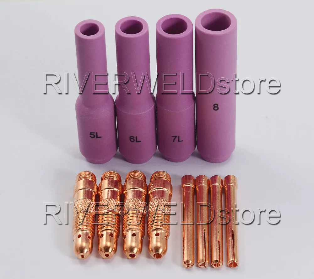 

TIG Consumables KIT Extended Long TIG Alumina Nozzles Collet Bodies Fit TIG Welding Torch PTA DB SR WP 17 18 26 Series,12PK