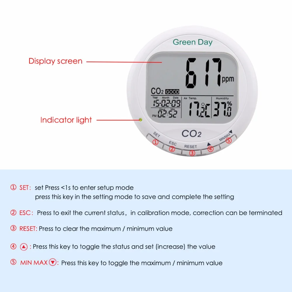 Yieryi AZ7788 CO2 Detector with Alarm Measuring Range 0~9999ppmCO2 Concentration Temperature Humidity In 1 Detection Instrument