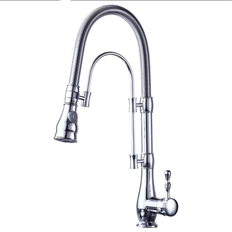 Luxury chrome Kitchen Faucet Single Handle Cold&Hot Water Tap Brass Deck Mounted faucet spring sink faucet