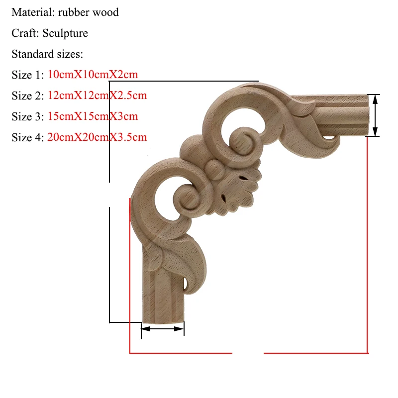 RUNBAZEF Floral Wood Carved Decal Corner Appliques Frame Wall Doors Furniture Woodcarving Decorative Wooden Figurines Crafts