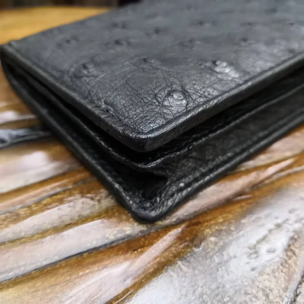 High End Soft 100% Genuine ostrich skin leather long size men wallets and purse bank credit card holder black brown ostrich