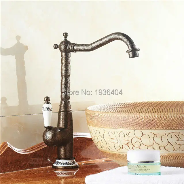 Wholesale Basin Faucet Brass Single Hole European Style with Porcelain Copper Deck Mount 360 Swivel Mixer Taps Crane RB1026