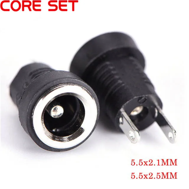 5/10Pcs 5A 30v 5.5x2.1 DC Power Supply Jack Socket Female Panel Mount Connector 5.5mm 2.1mm Plug Adapter 2 Terminal Types