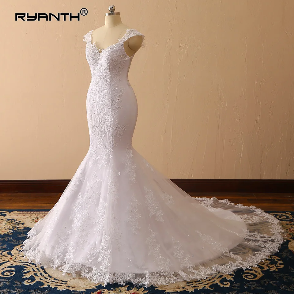 Ryanth-vestidos de noiva sereia com mangas, vestidos de renda sexy, costas ilusão, Brautkleid, robe para casamento, 2024