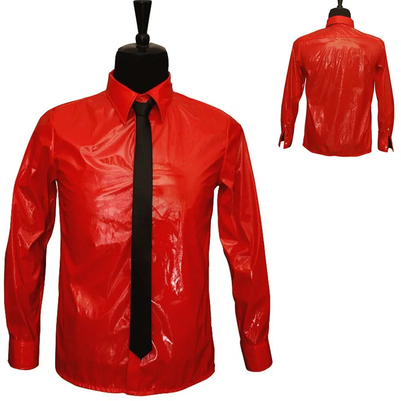 

Classic MJ In Memory of Michael Jackson Red Patent Leather Dangerous BAD Jam Shirt For Party Gift Halloween