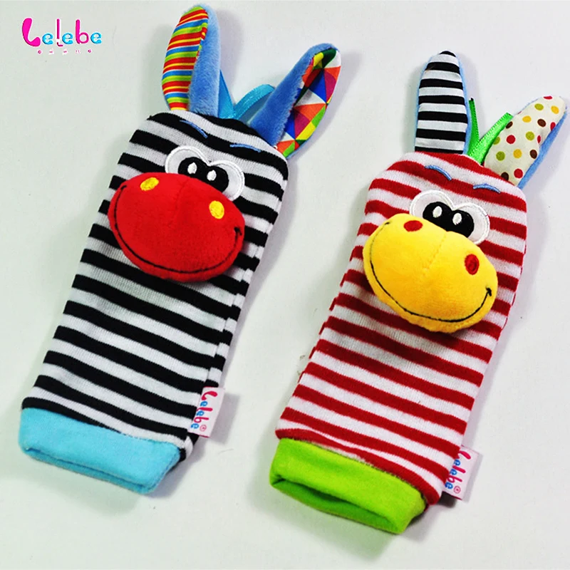 lelebe Infant Newborn Baby Rattle Plush socks Baby toy Hand Wrist Strap Soft Animal Foot ring Socks Toy Child gift