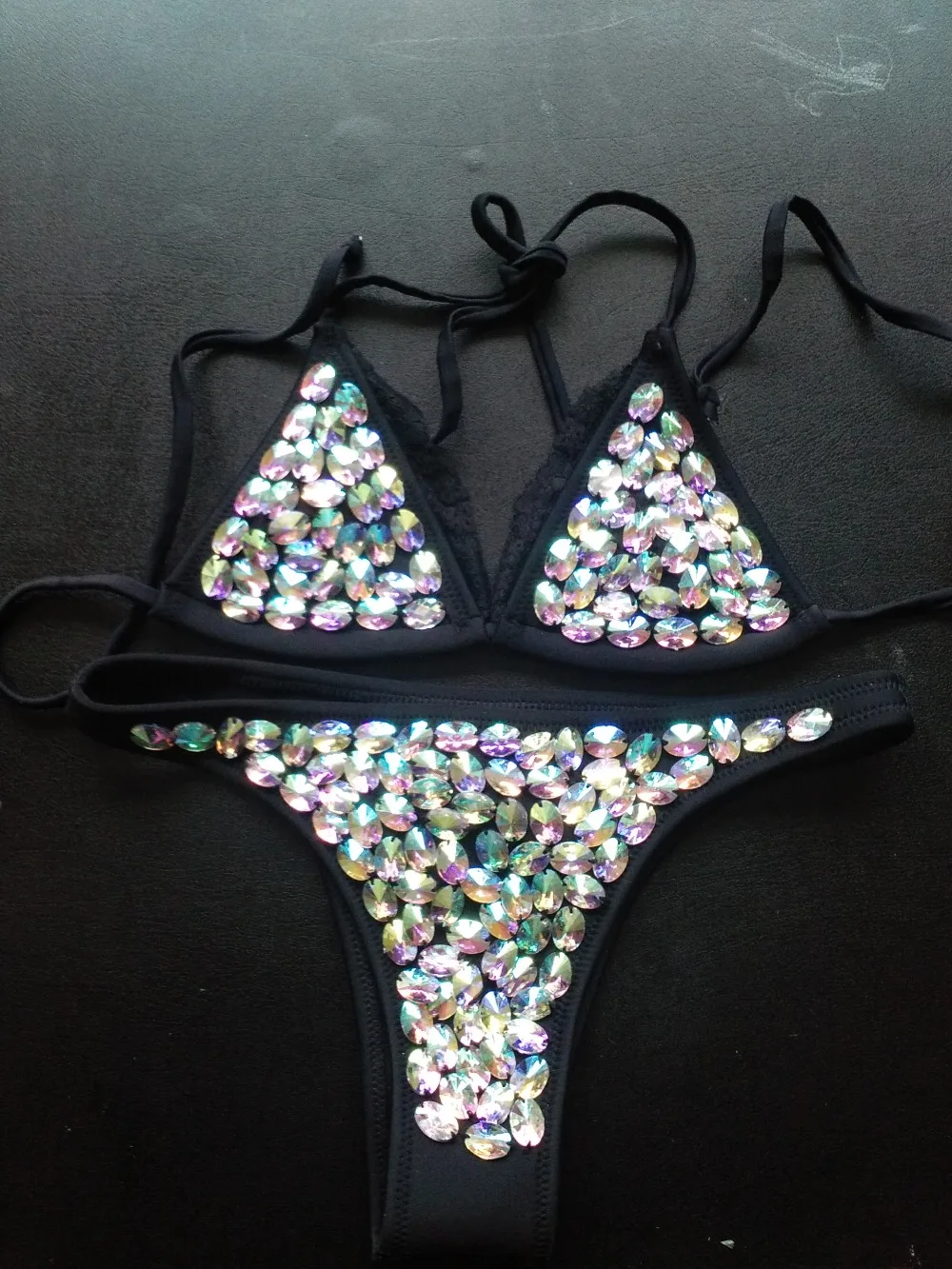 2016 VENUS VACATION new women neoprene rhinestones swimsuit sexy sling swimwear set crystal bathing suit diamond bikini