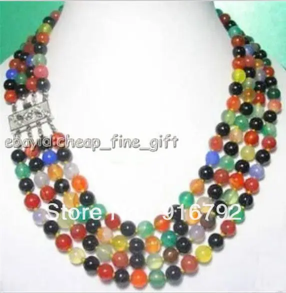 

free shipping WOW!!! 8mm Multicolor Natural stone 4 Rows Necklace