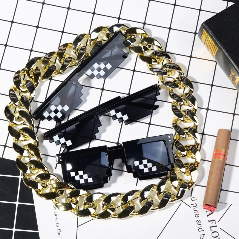 VIVIBEE Funny Black 8 Bits Mosaic Sunglasses Oculos Deal With It Cool Thug Life Pixels Cartoon Glasses Fancy Party Shade