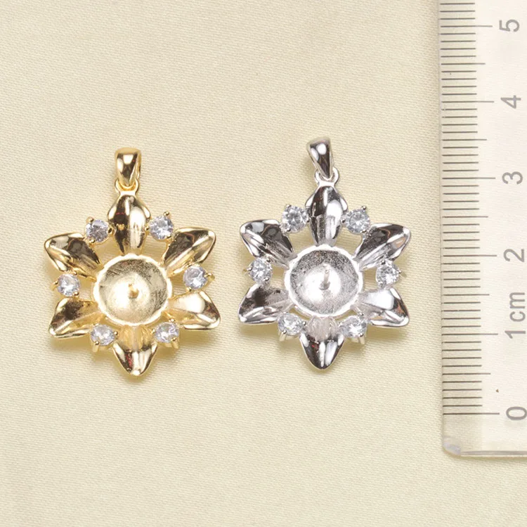 Women DIY Sunflower Pearl Pendant Holder S925 Sterling Silver Flower Pendant Jewelry Findings&Components Silver&Gold 3Pcs