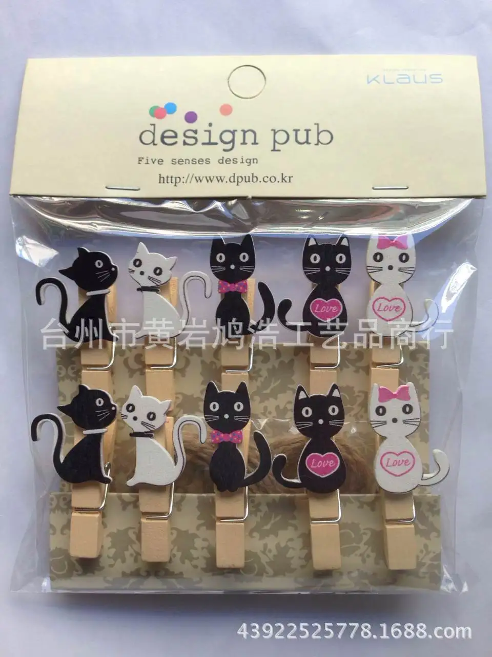 10 pcs/lot Kawaii Black and White Cat  Wooden Clip Photo paper Clothespin Craft Clips Party Decoration Clip with Hemp Rope