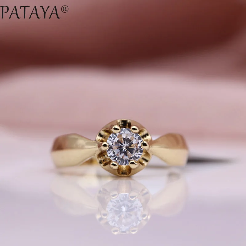 PATAYA New Special Price Rings Women White Imitation Pearls Fashion Jewelry 585 Rose Gold Color Natural Zircon Simple Ring