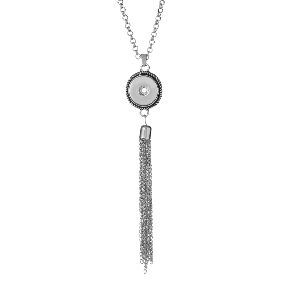 New DJ0068 Beauty Fashion Vintage tassel snap buttons pendant snap necklace 65CM fit DIY 18MM snap buttons jewlery